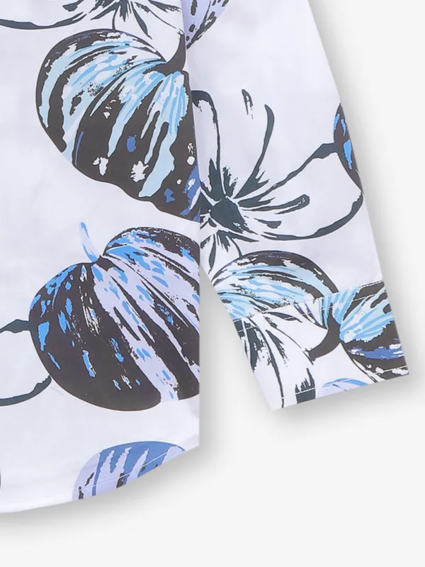 RUFF white floral printed cotton shirt