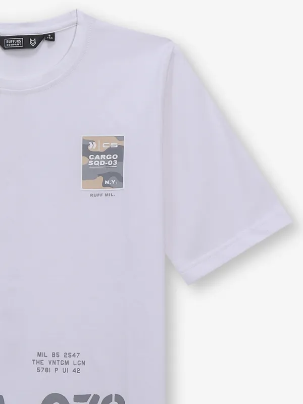 RUFF white printed cotton half sleeves t-shirt