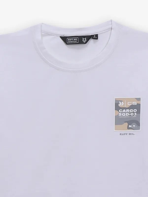 RUFF white printed cotton half sleeves t-shirt