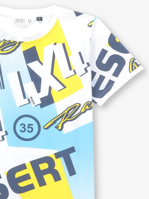 RUFF white printed cotton t-shirt for boys