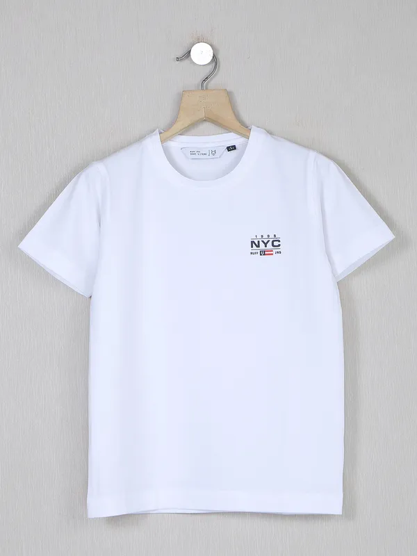 Ruff white solid cotton t shirt for boys