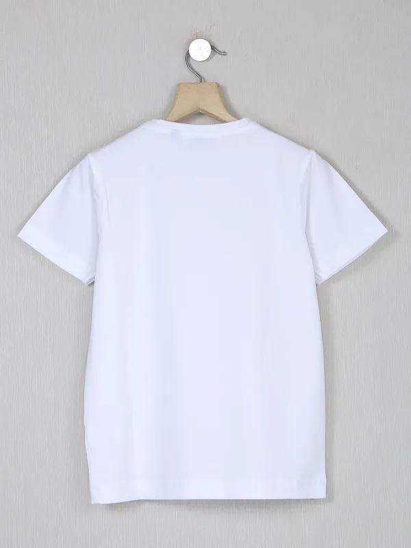 Ruff white solid cotton t shirt for boys