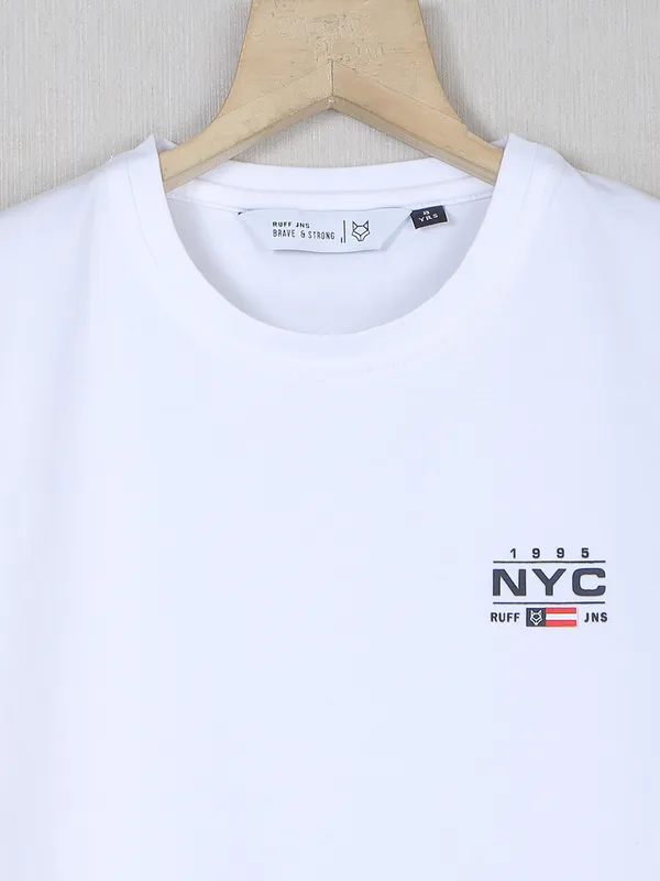 Ruff white solid cotton t shirt for boys
