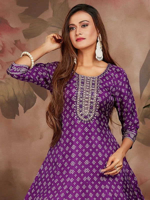Russian silk printed purple long kurti