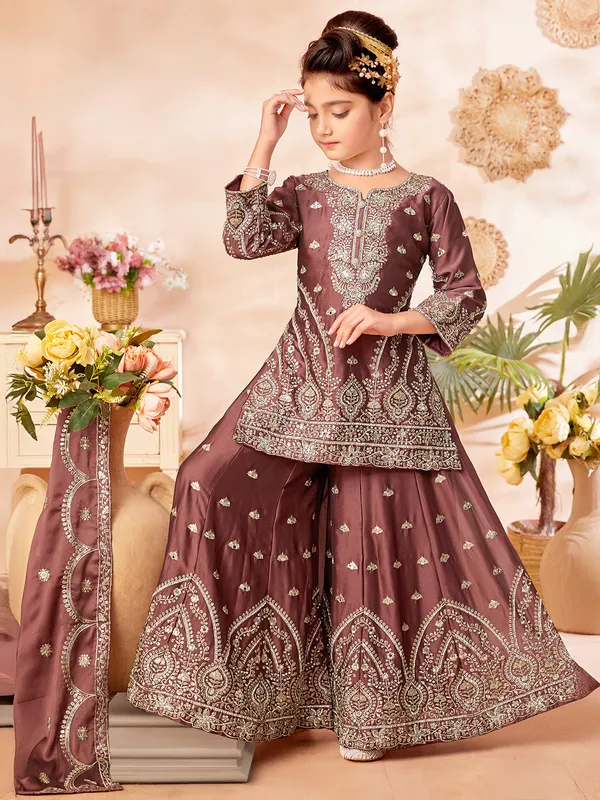 Rust brown silk pakistani suit with dupatta