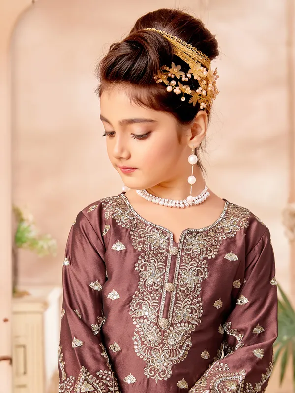 Rust brown silk pakistani suit with dupatta