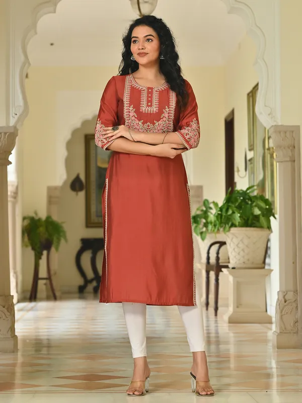 Rust cotton silk casual elegance kurti