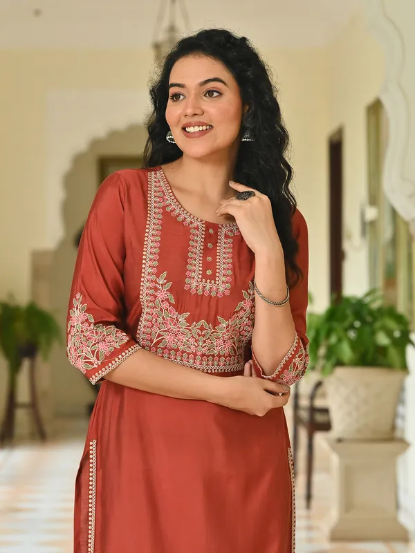 Rust cotton silk casual elegance kurti