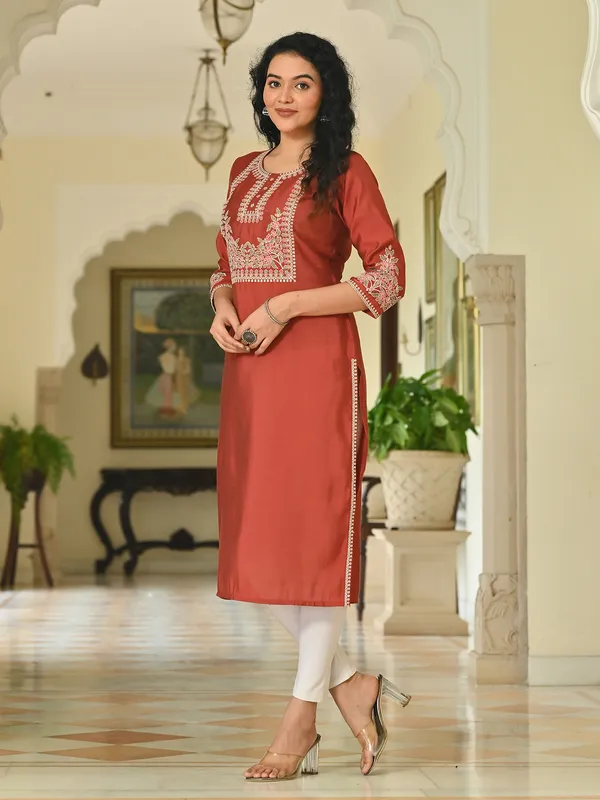 Rust cotton silk casual elegance kurti