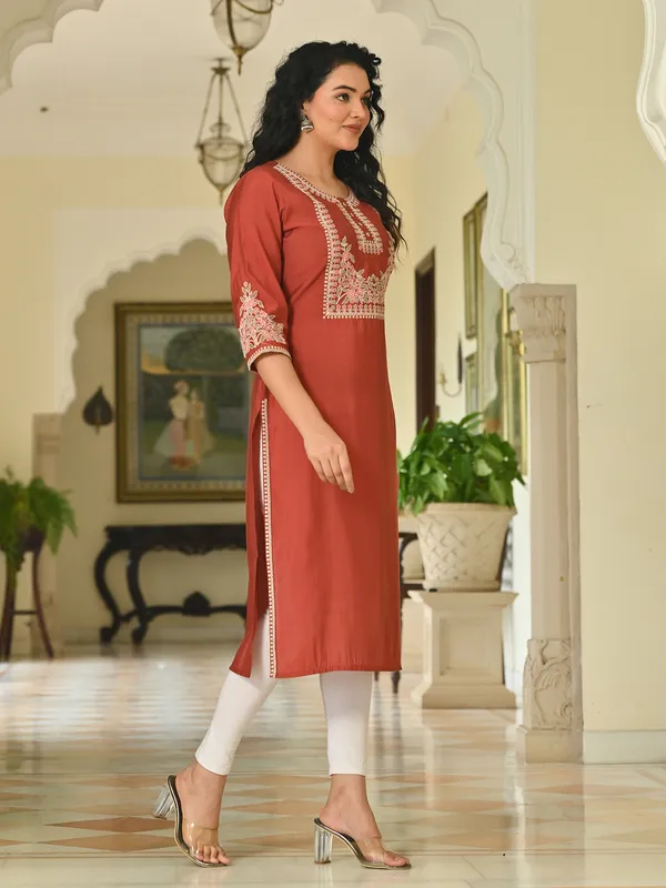 Rust cotton silk casual elegance kurti