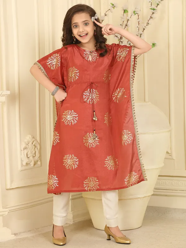 Rust orange chiffon salwar suit for girls
