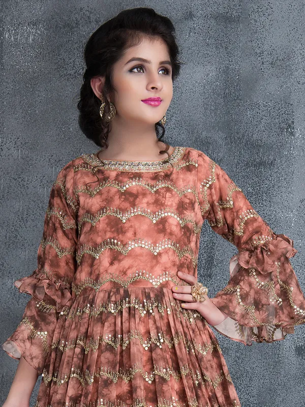 Rust orange color georgette floor length gown