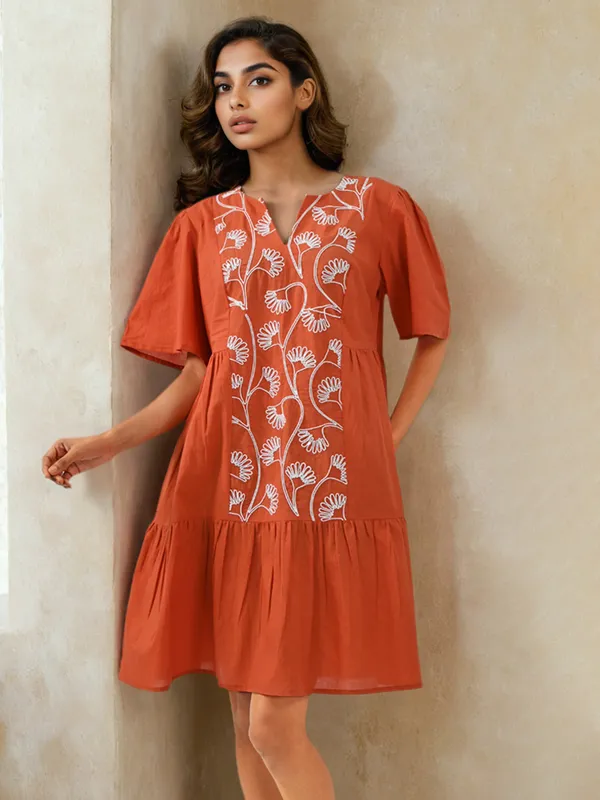 Rust orange cotton kurti for women