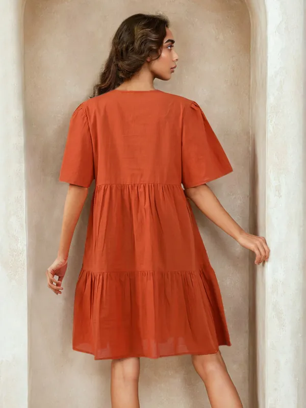 Rust orange cotton kurti for women