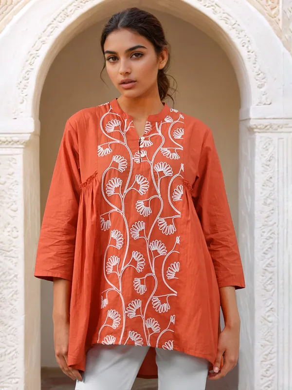 Rust orange cotton thread worked top