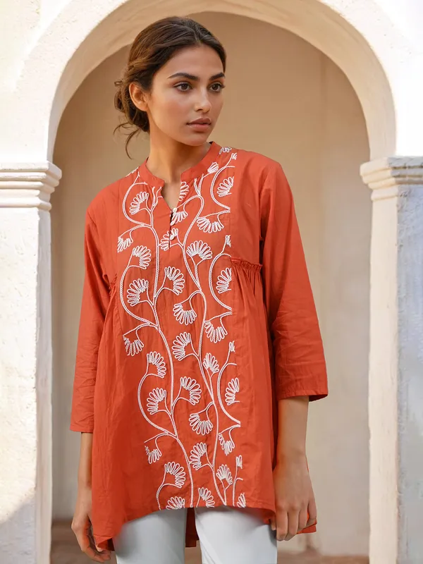 Rust orange cotton thread worked top