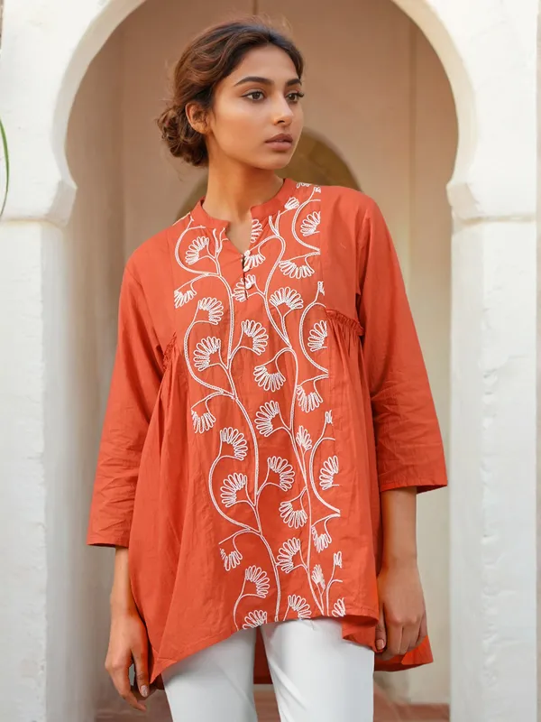 Rust orange cotton thread worked top