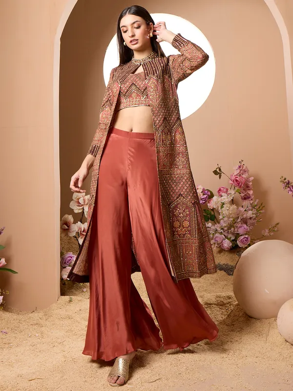 Rust Orange festive reception wear palazzo suit