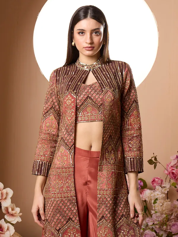 Rust Orange festive reception wear palazzo suit