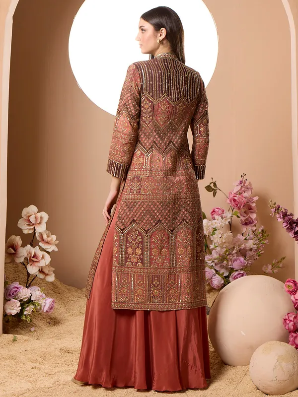 Rust Orange festive reception wear palazzo suit
