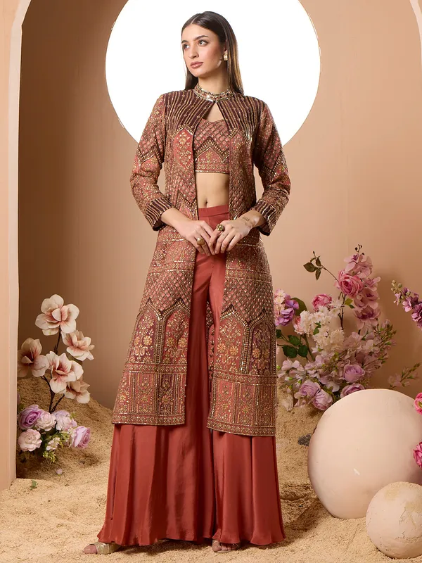 Rust Orange festive reception wear palazzo suit