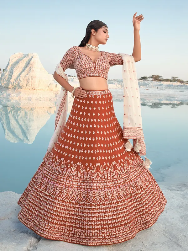 Orange Lehenga Buy Vibrant Orange Lehenga Cholis Online in USA