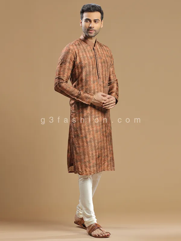 Rust orange men festive wear silk kurta suit