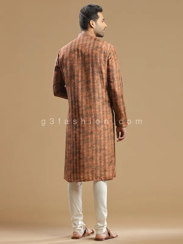 Rust orange men festive wear silk kurta suit