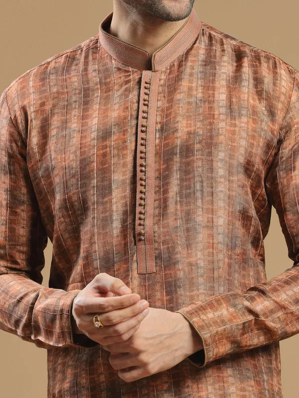 Rust orange men festive wear silk kurta suit