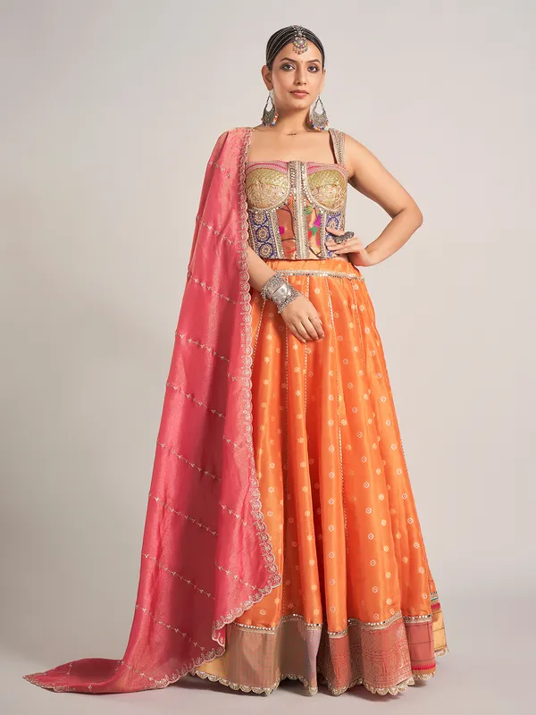 Rust orange silk navratri chaniya choli