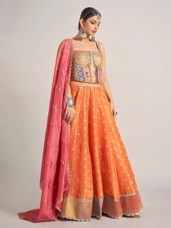 Rust orange silk navratri chaniya choli