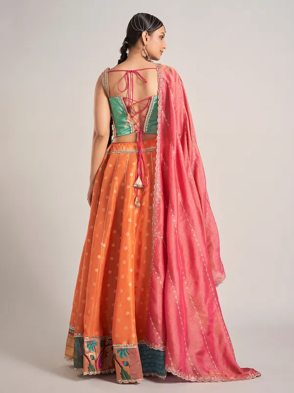 Rust orange silk navratri chaniya choli