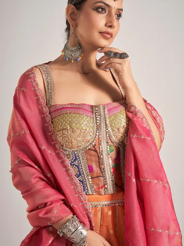 Rust orange silk navratri chaniya choli