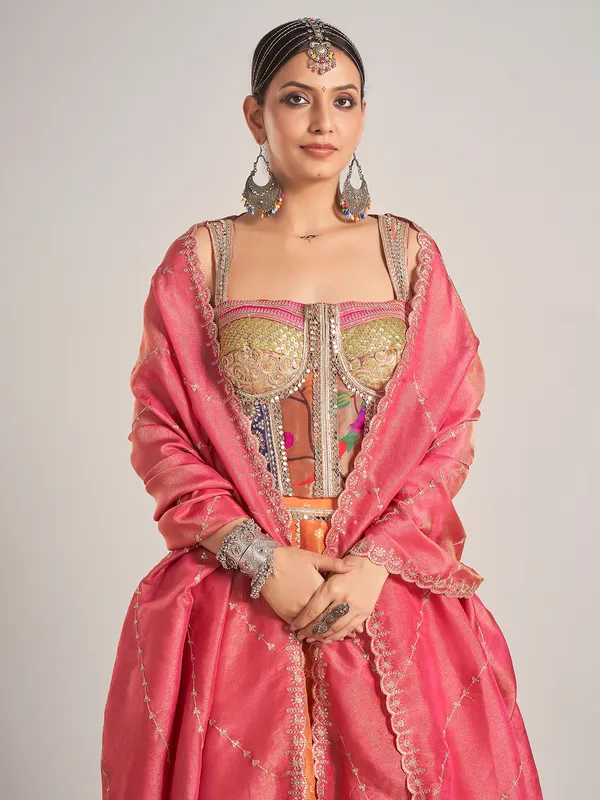 Rust orange silk navratri chaniya choli