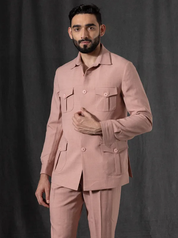 Rust pink cotton jodhpuri suit for man