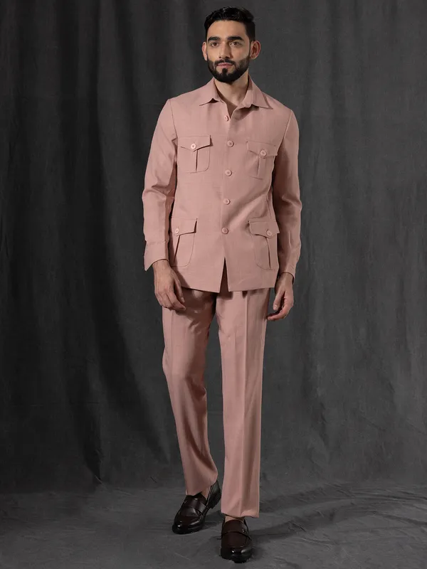 Rust pink cotton jodhpuri suit for man