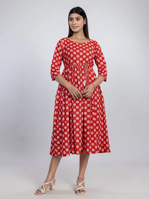 Rust red cotton women kurti for casual