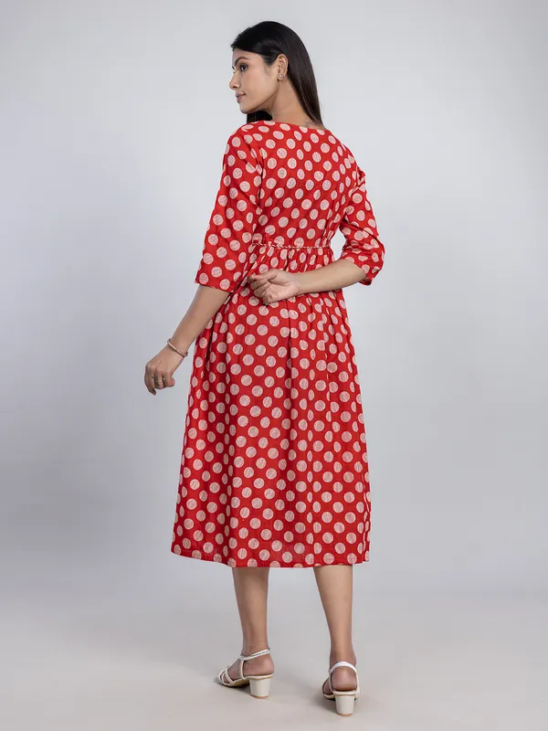 Rust red cotton women kurti for casual