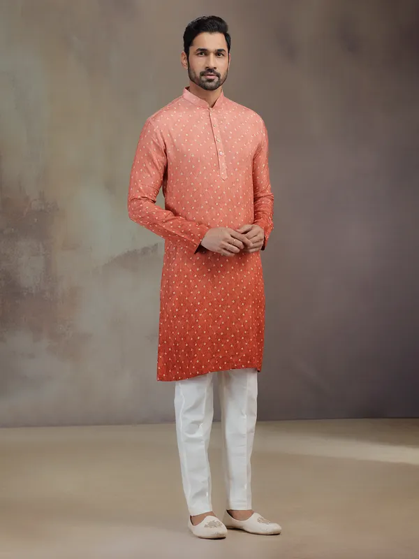 Rust red festive wear kurta suit in silk