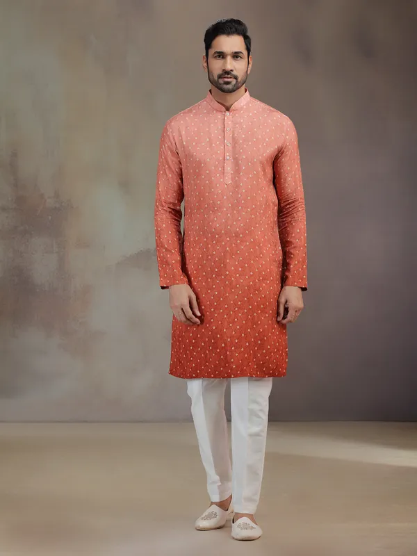 Rust red festive wear kurta suit in silk