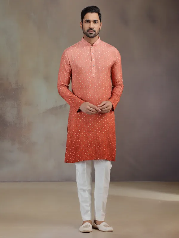 Rust red festive wear kurta suit in silk