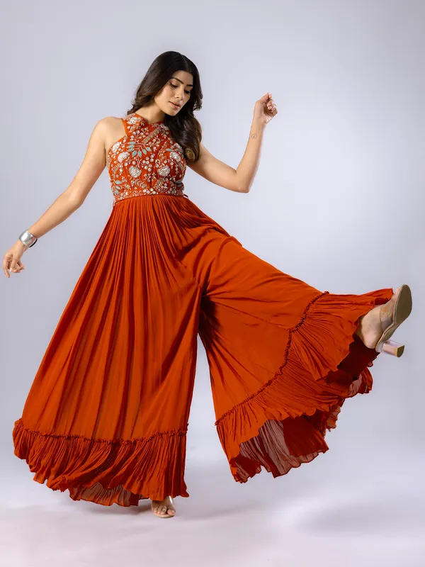 Rust Red palazzo suit for women