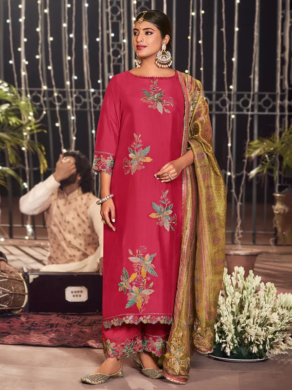 Rust red silk festive wear salwar suit