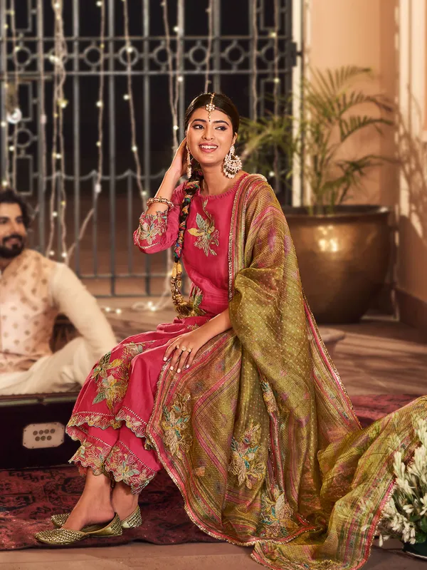 Rust red silk festive wear salwar suit
