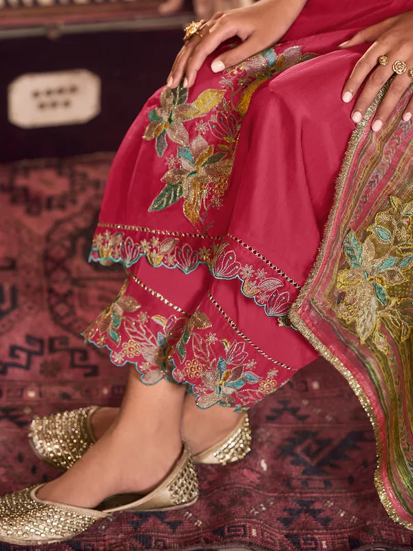 Rust red silk festive wear salwar suit