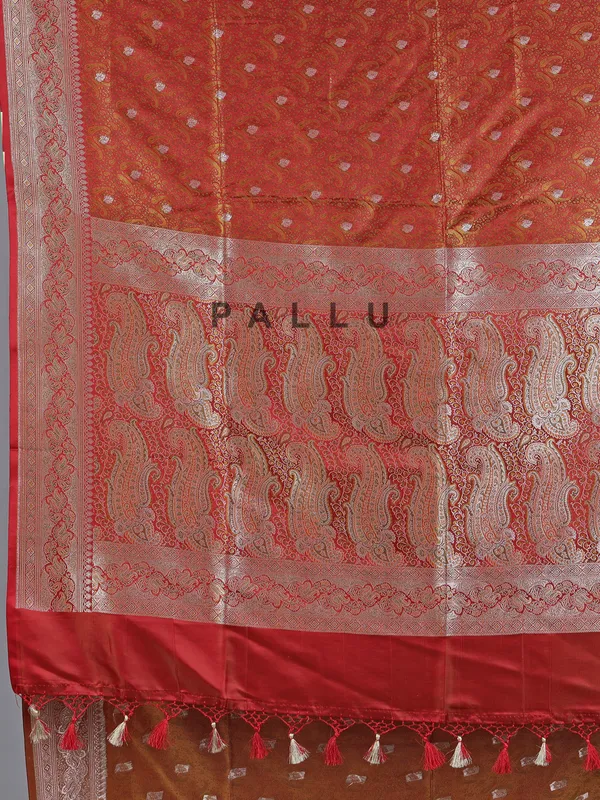 Rustic orange art silk saree embellished with zari work