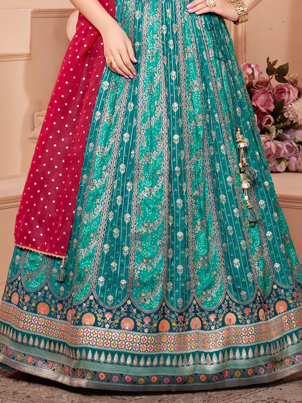 Sage green banarasi silk lehenga choli with dupatta