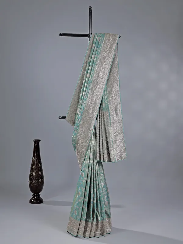 Sage green banarasi silk saree for weddings