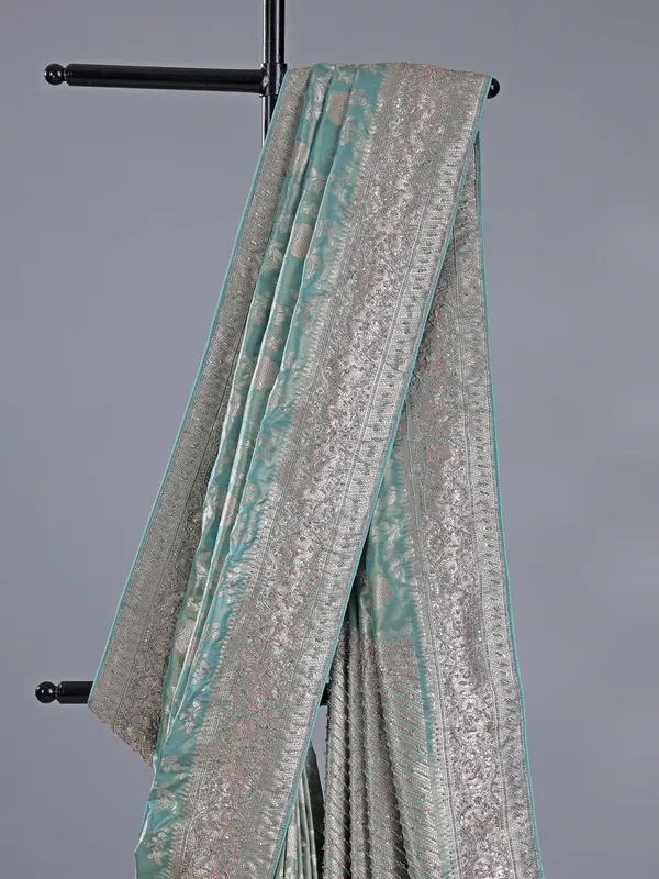 Sage green banarasi silk saree for weddings