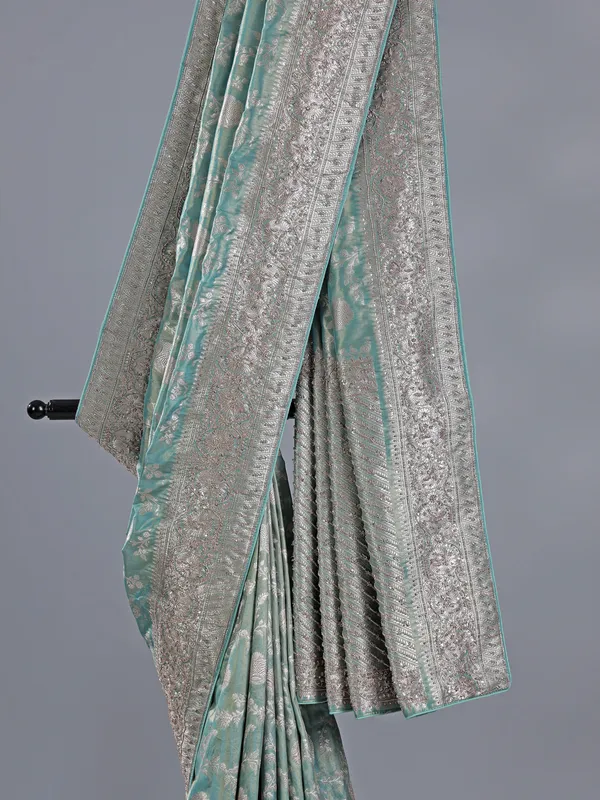 Sage green banarasi silk saree for weddings